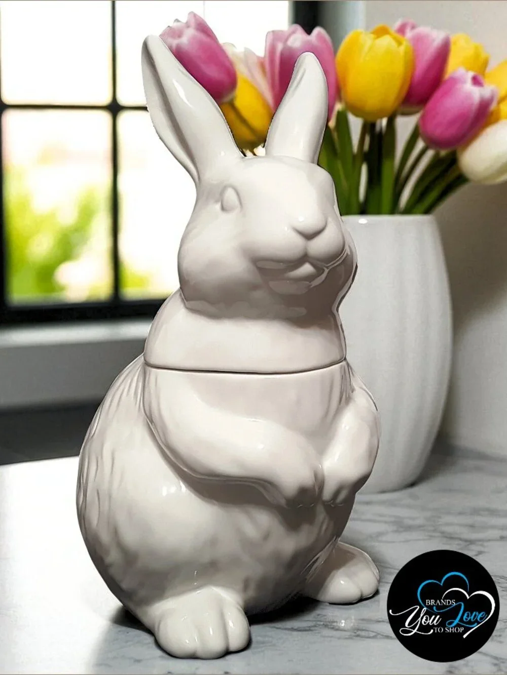 Pottery Barn Figural Floral Bunny Cookie Jar 12.5